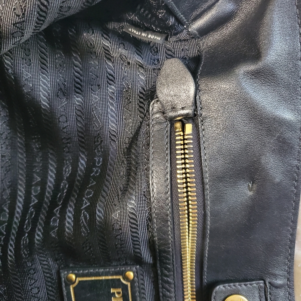 Prada black leather gold hobo tote purse bag used - Picture 8 of 13